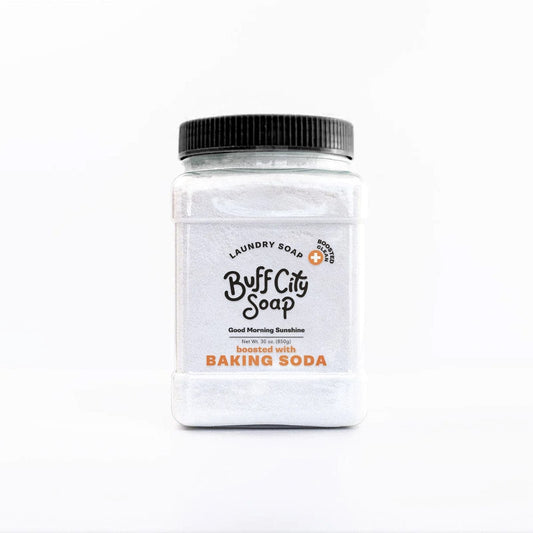 Sunday Morning Laundry Soap Plus container in front of white background